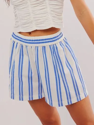 Relaxed Striped Elastic Waist Shorts