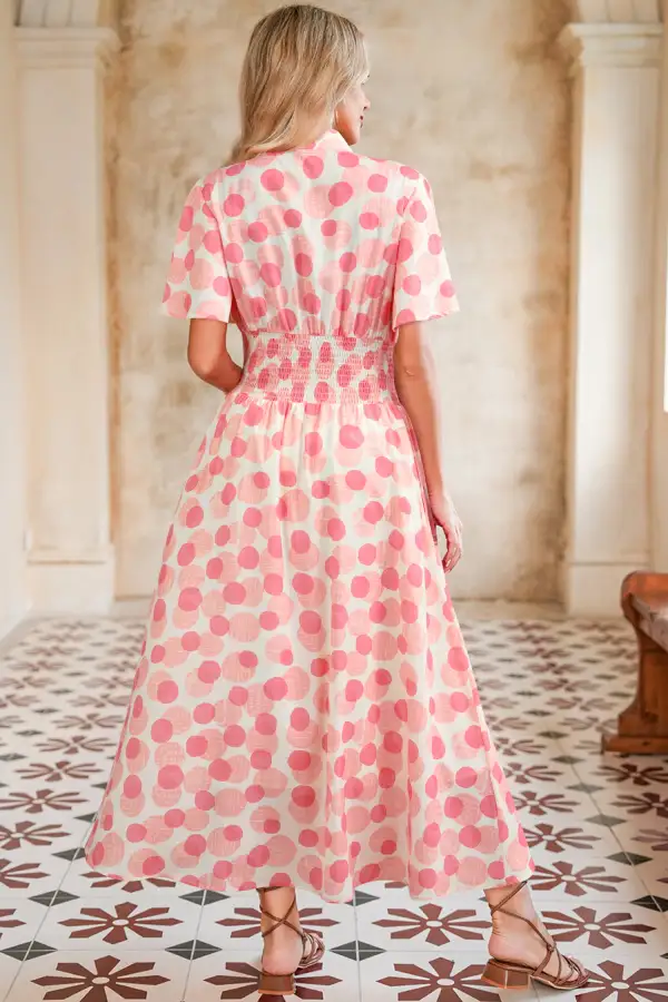 Polka Dot Printed Zip Front Dress Casual