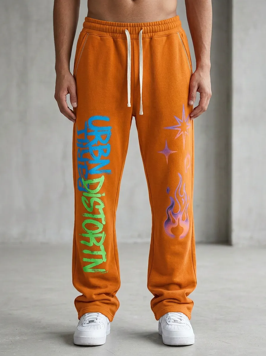 Unisex Contemporary Streetwear Graffiti Flame Sweatpants