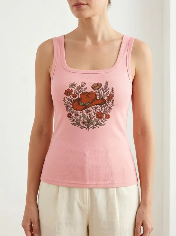 Cowgirl Floral Built-In Bra Tank Top