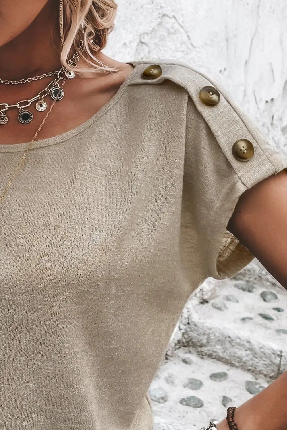 Smoke Gray Button Detail Batwing