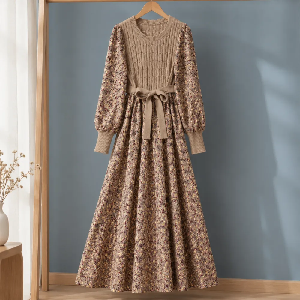 Patchwork Knit Casual Dress