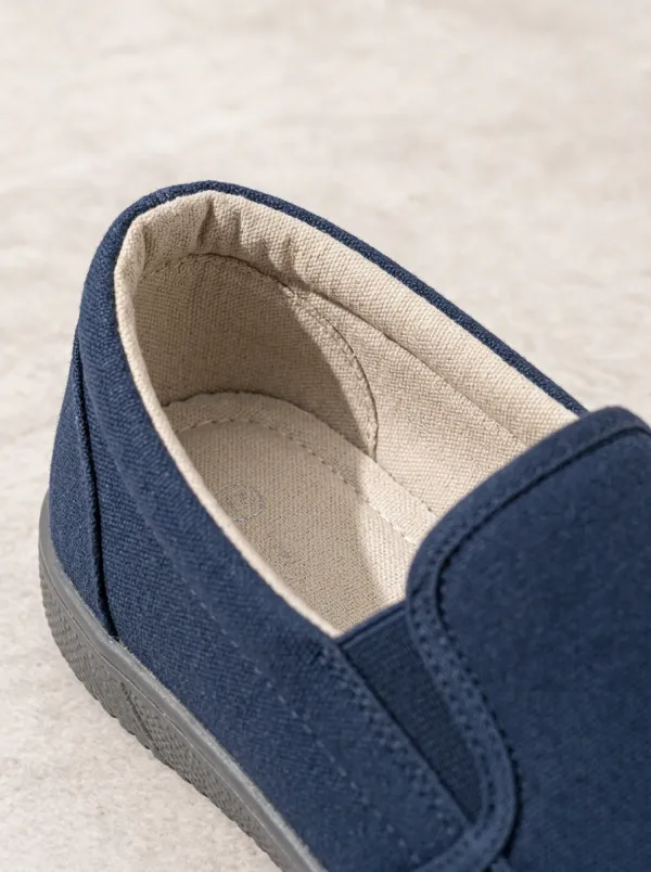 Men's Navy Canvas Elastic-Gore Slip-On Boat Shoes