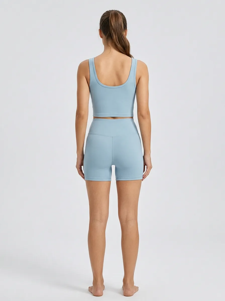 Practical Ribbed Texture Design Women's Tank Top And Sports Shorts Set
