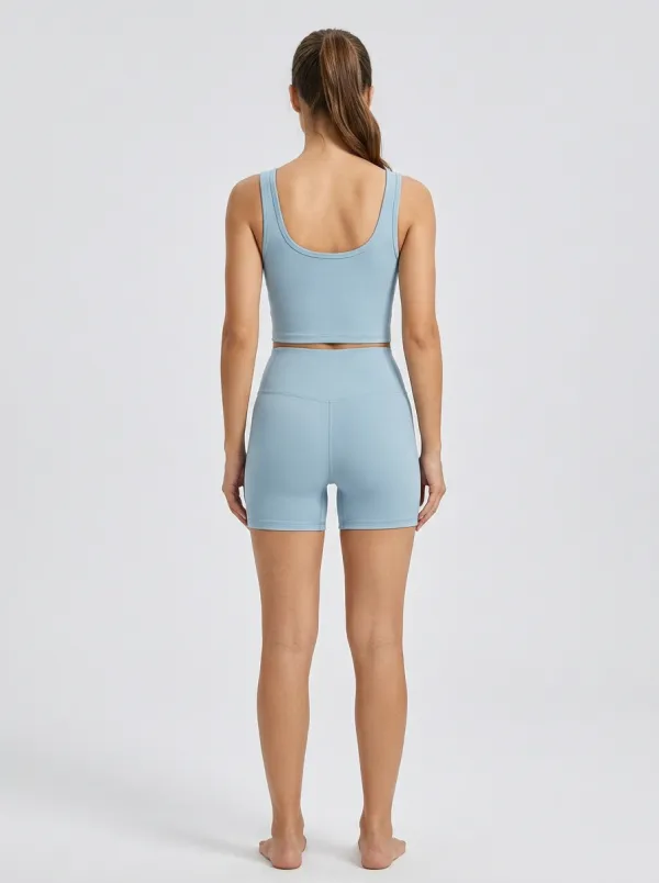 Practical Ribbed Texture Design Women's Tank Top And Sports Shorts Set
