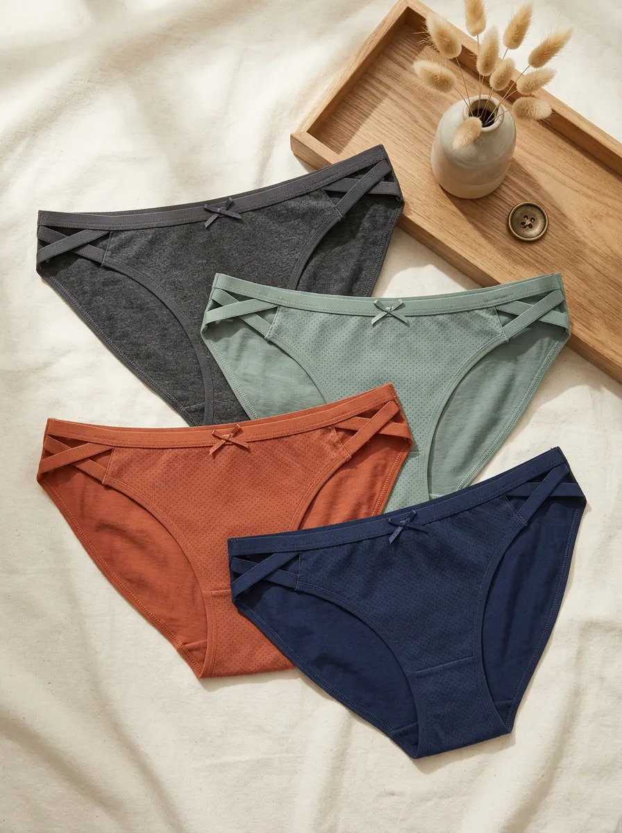 Women's Cross-Strap Bowknot Solid Color 4-Pack Panties