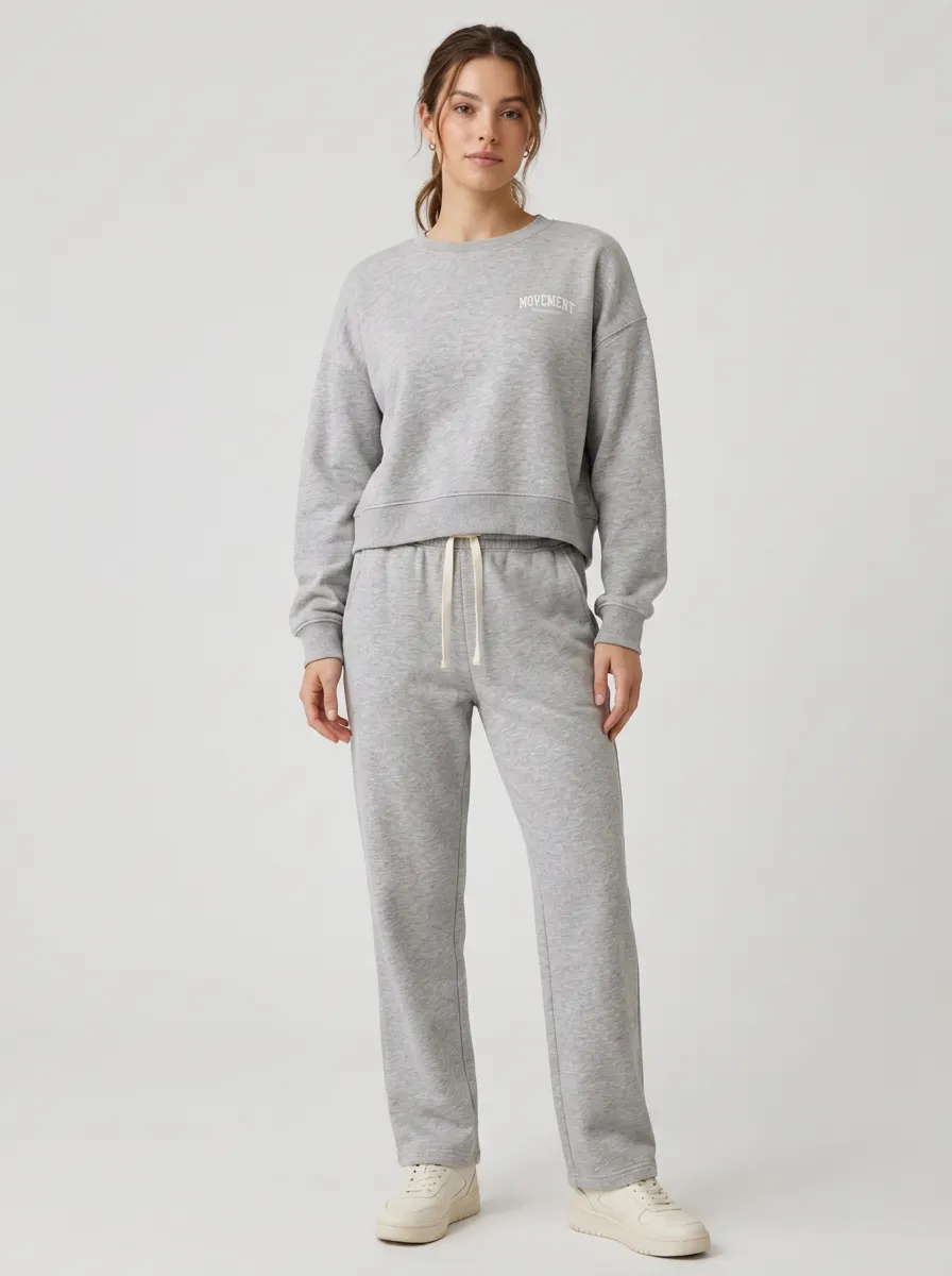 Women's Casual Sporty Movement Printed Grey Lounge Set