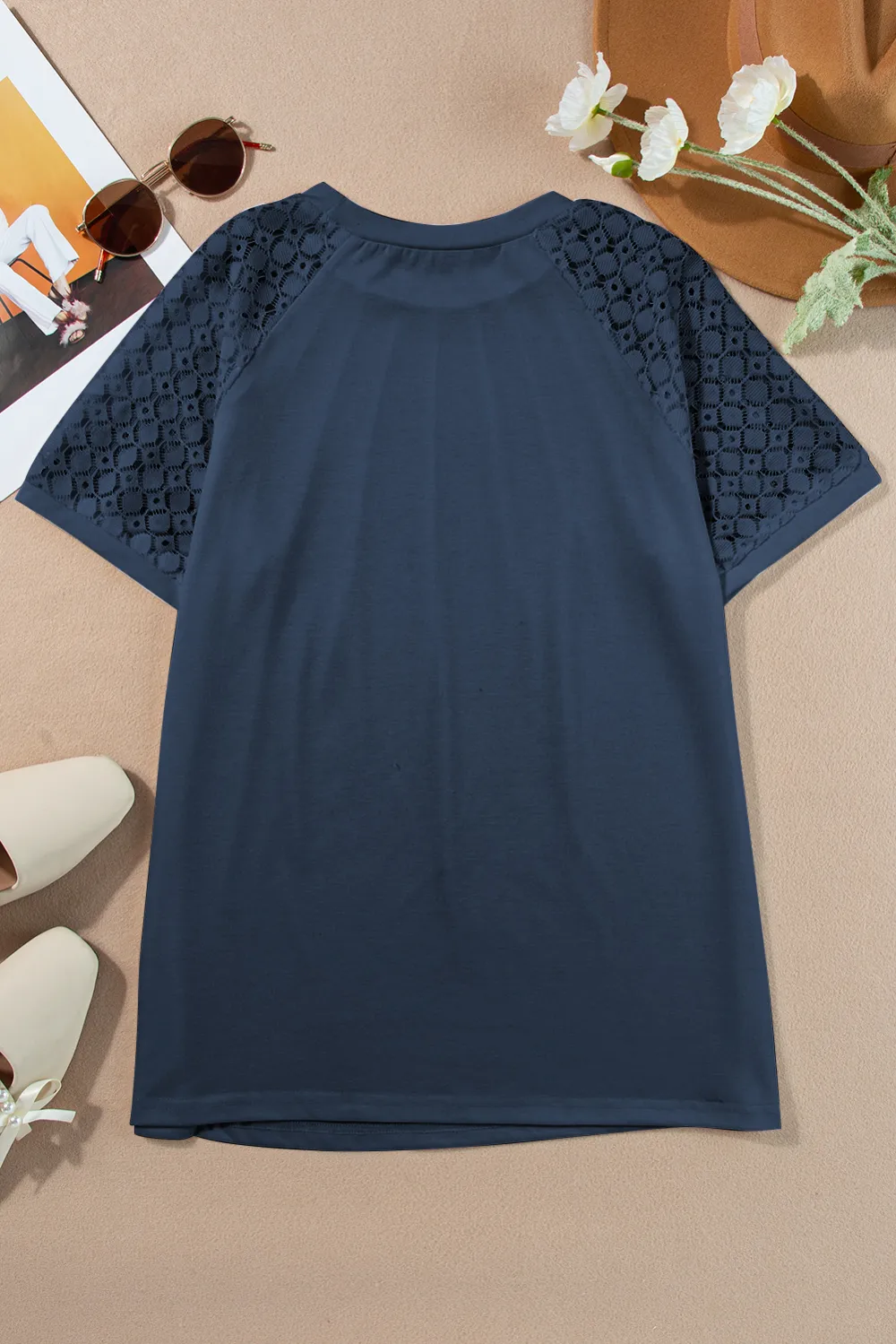 Navy Blue Seamed Detail Contrast Tee