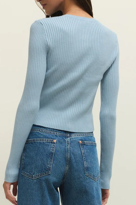 Light Blue Ribbed Knit Cardigan