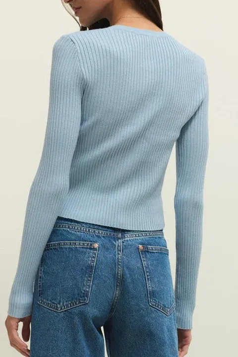 Light Blue Ribbed Knit Cardigan