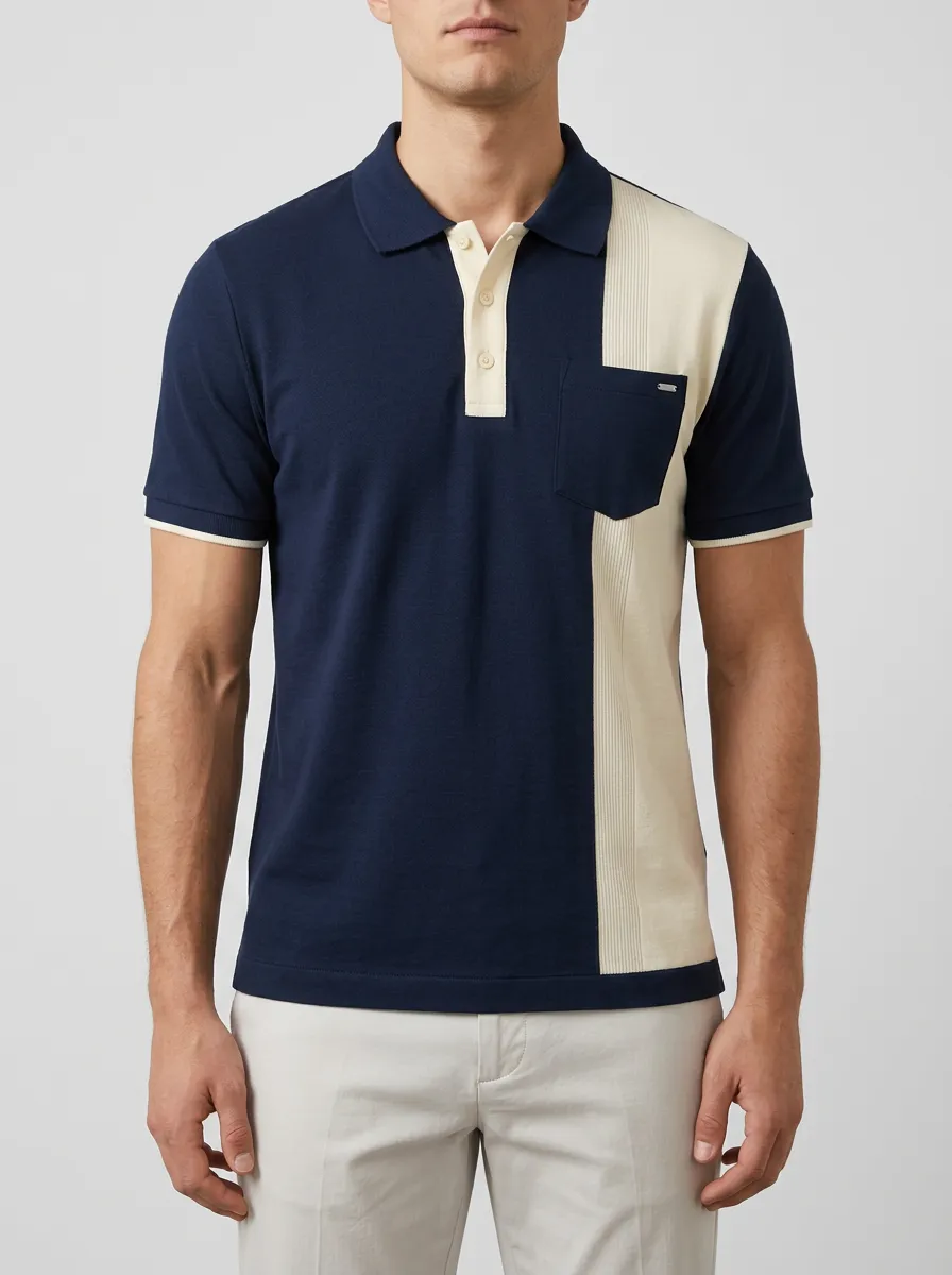 Men's Colorblock Contrast Panel Pocket Polo Shirt