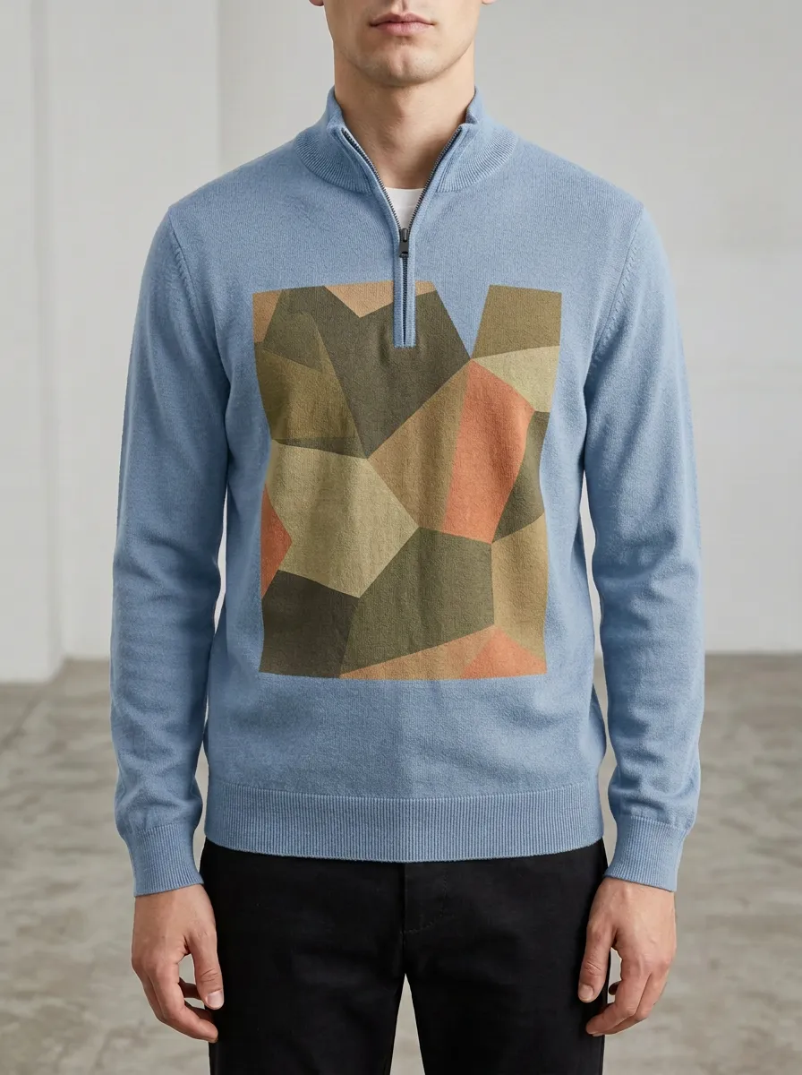 Casual Half-Zip Geometric Camo Men's Half-Zip Sweatshirt
