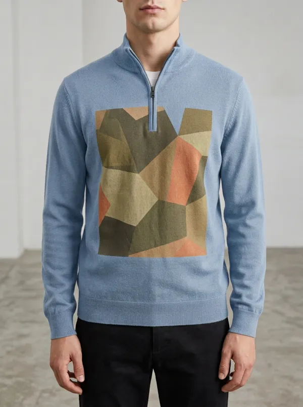 Casual Half-Zip Geometric Camo Men's Half-Zip Sweatshirt