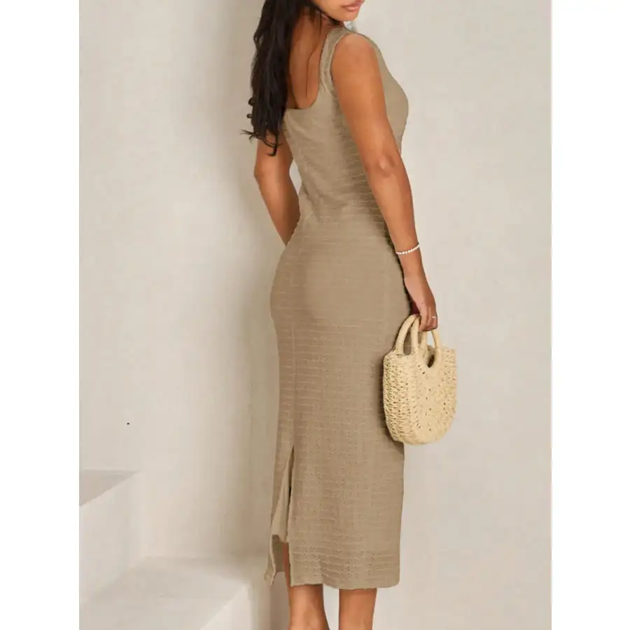 Slit Square Neck Sleeveless Midi Dress