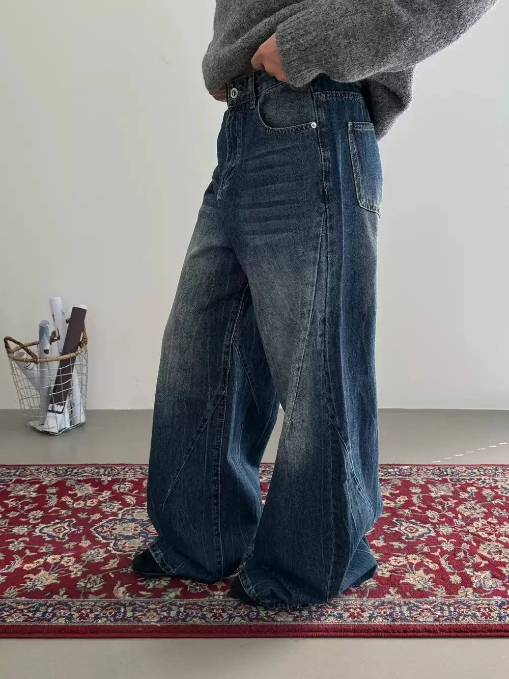 Washed Textured Wide Leg Jeans