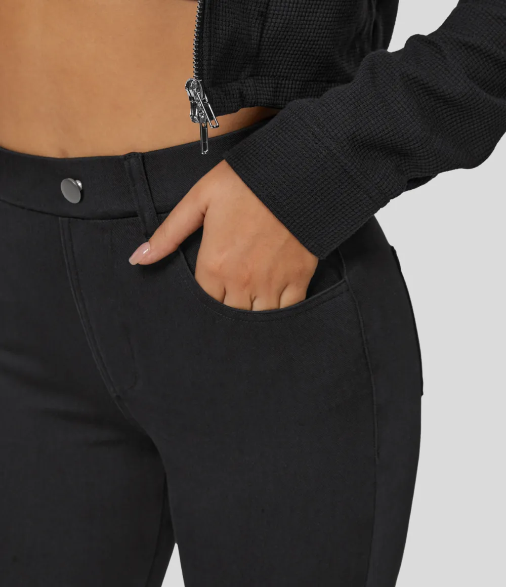 Magic High Waisted Multiple Pockets Stretchy Knit Denim Work Leggings