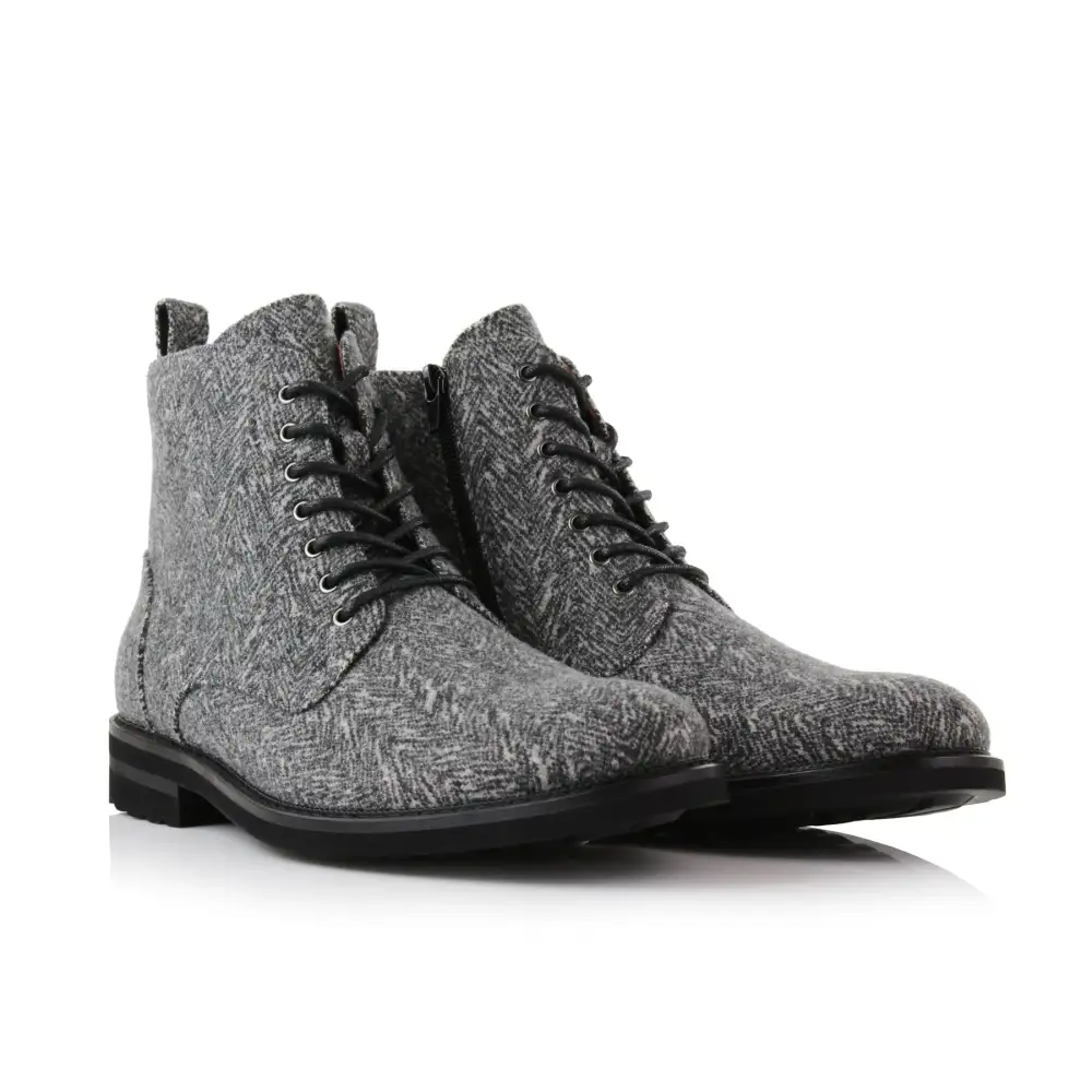 Faux-Leather Burnished Lace-Up Ankle Boots