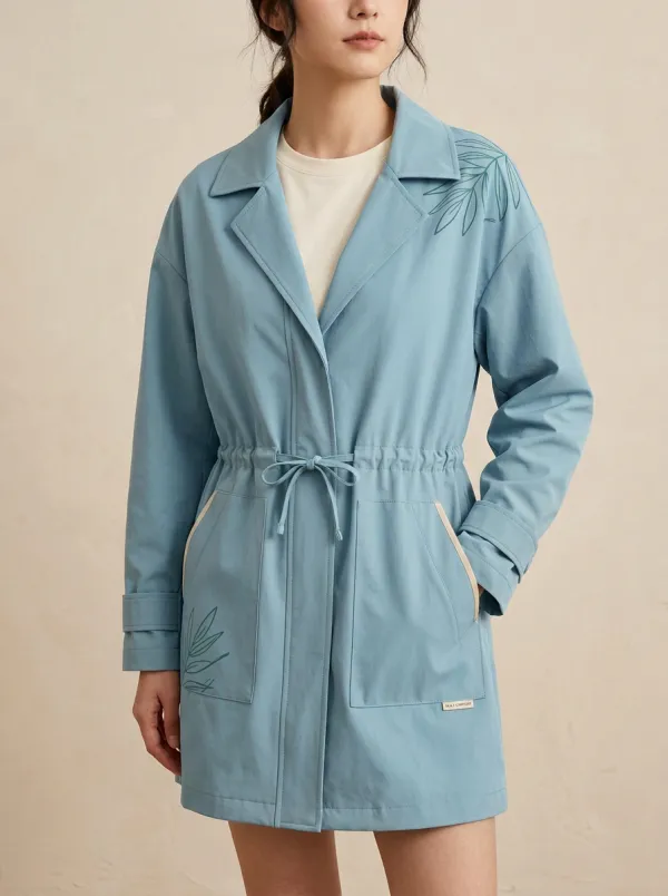 Botanical Nature Lover Leaf Printed Trench Coat