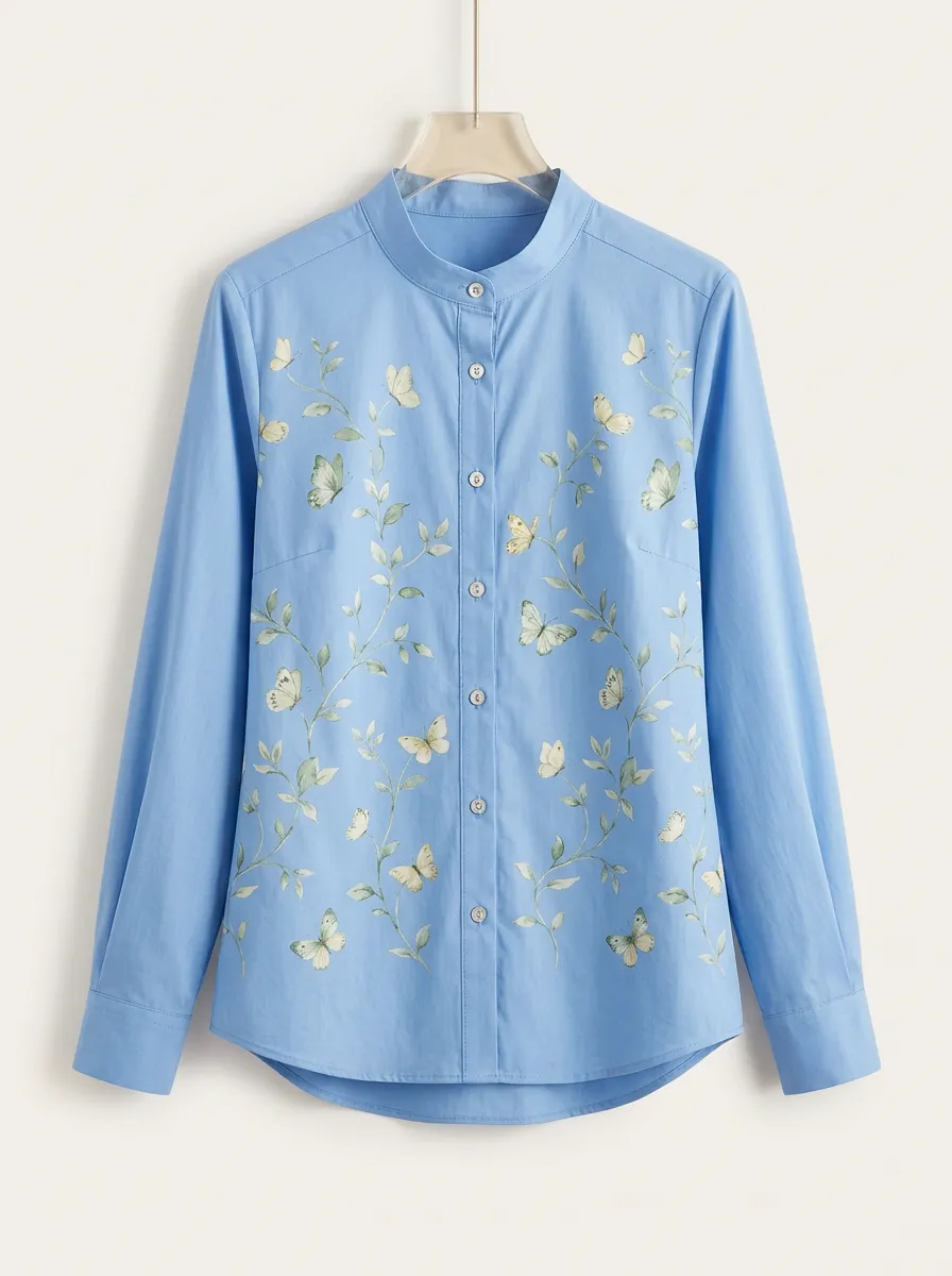 Women's Mandarin-Collar Button-Front Shirt
