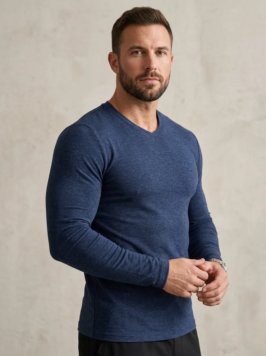 V-Neck Long-Sleeve Men's Slim-Fit T-Shirt