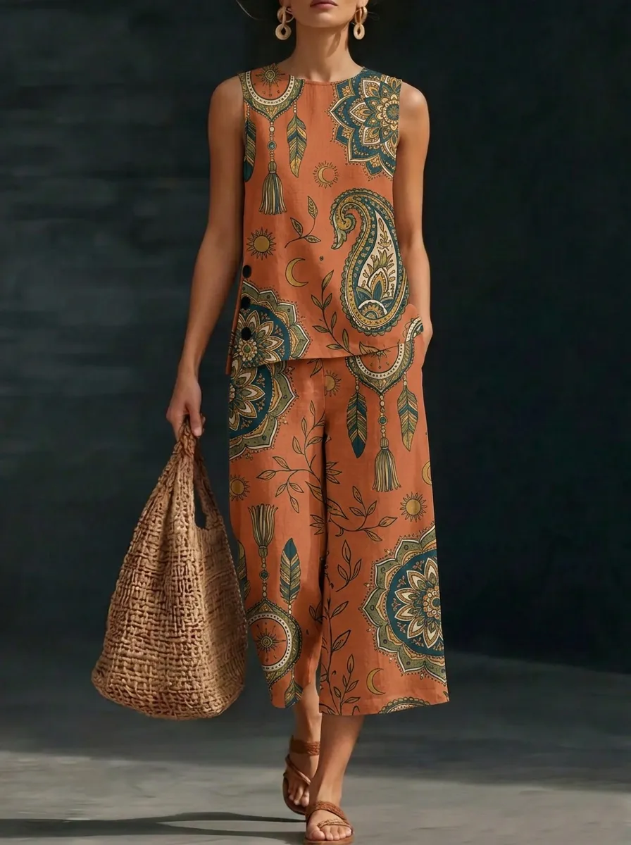 Women's Boho Mandala Paisley Printed Sleeveless Set