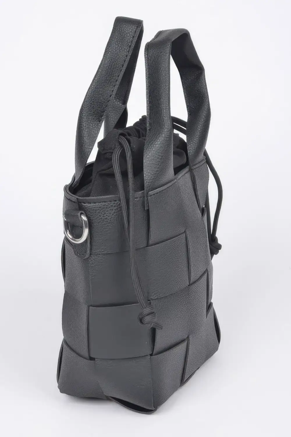 Faux Leather Braided Handle Bag with canvas Pouch