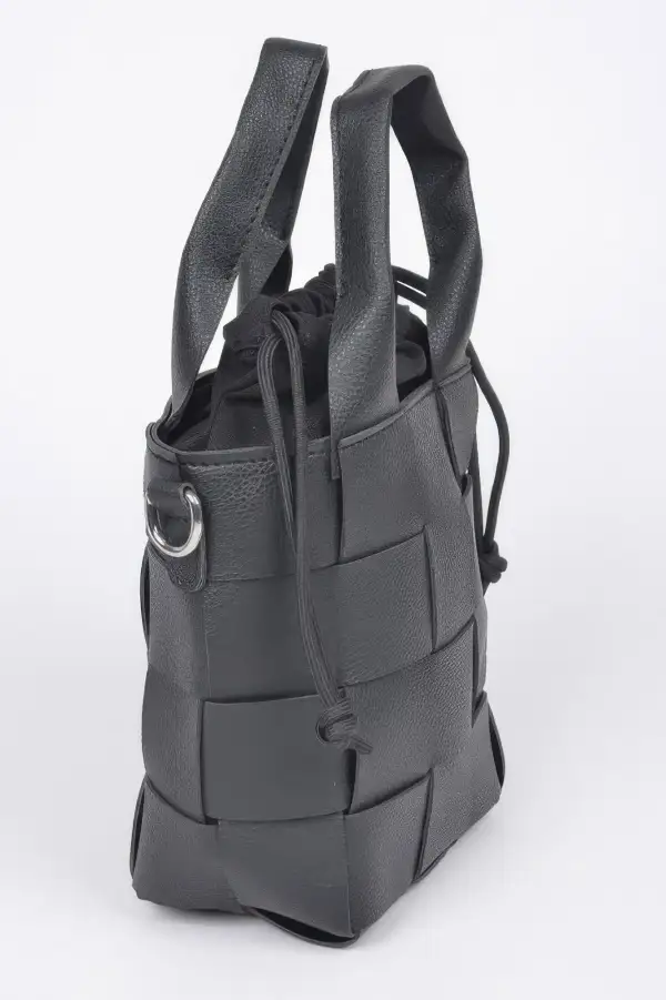 Faux Leather Braided Handle Bag with canvas Pouch
