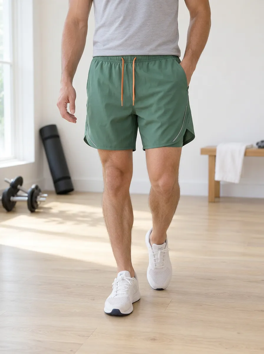 Men's Fitness Gym Training Green Drawstring Athletic Shorts