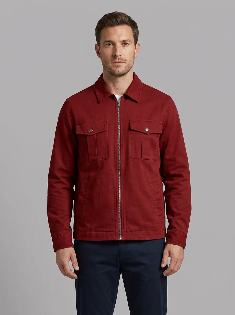Men's Casual Minimalist Grey Solid Zip-Up Utility Jacket