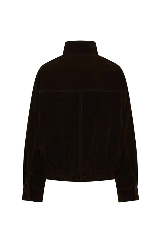 Faux Suede Funnel Jacket