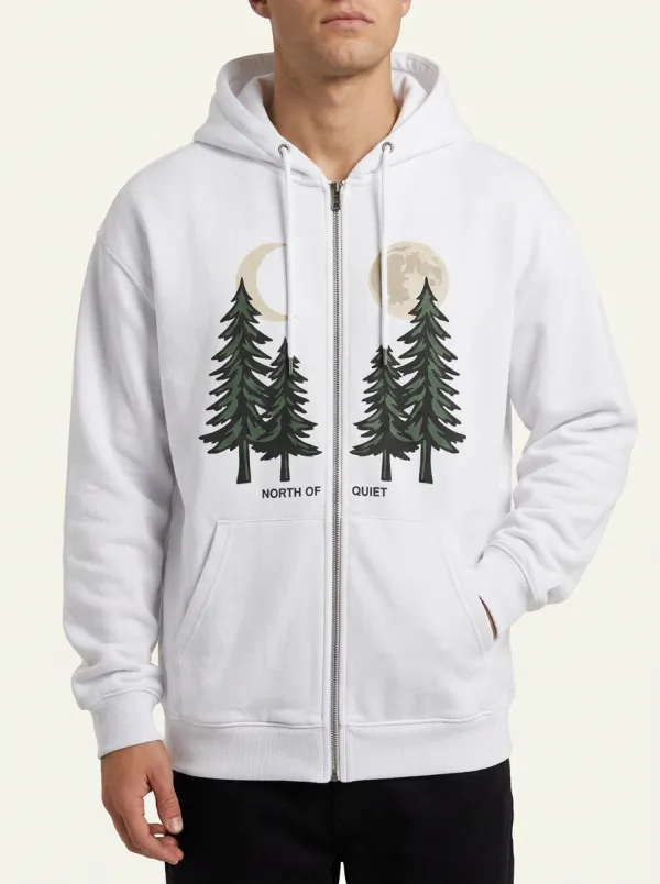Men's Nature Lover Moon Pine Tree North of Quiet Printed Zip-up Hoodie