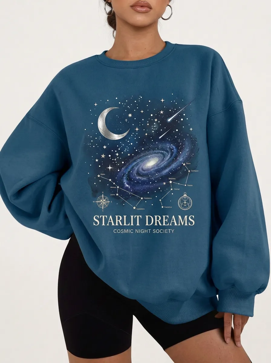 Women's Astronomy Lover Galaxy Moon Stars Printed T-shirt