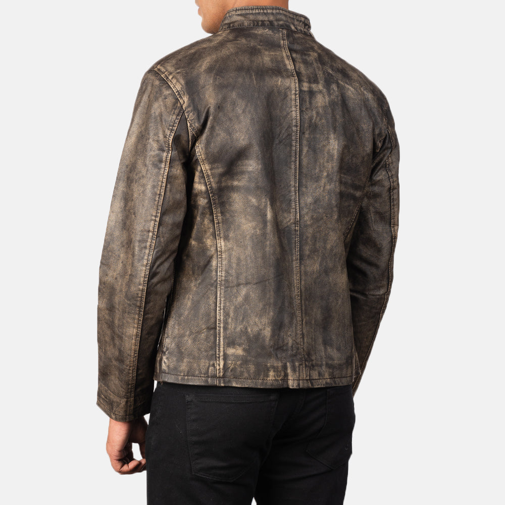 Men's Utility Biker Leather Distressed Jacket
