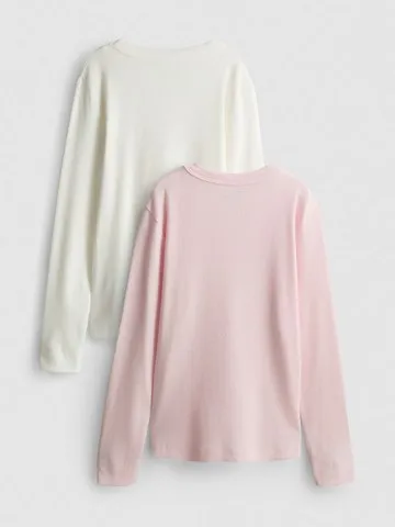 7-15yrs | 2pk Cotton Rich Ribbed Long Sleeve T-Shirts