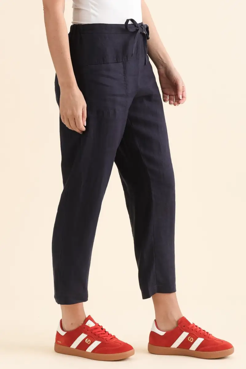 Linen Pants With High Rise And Drawstring