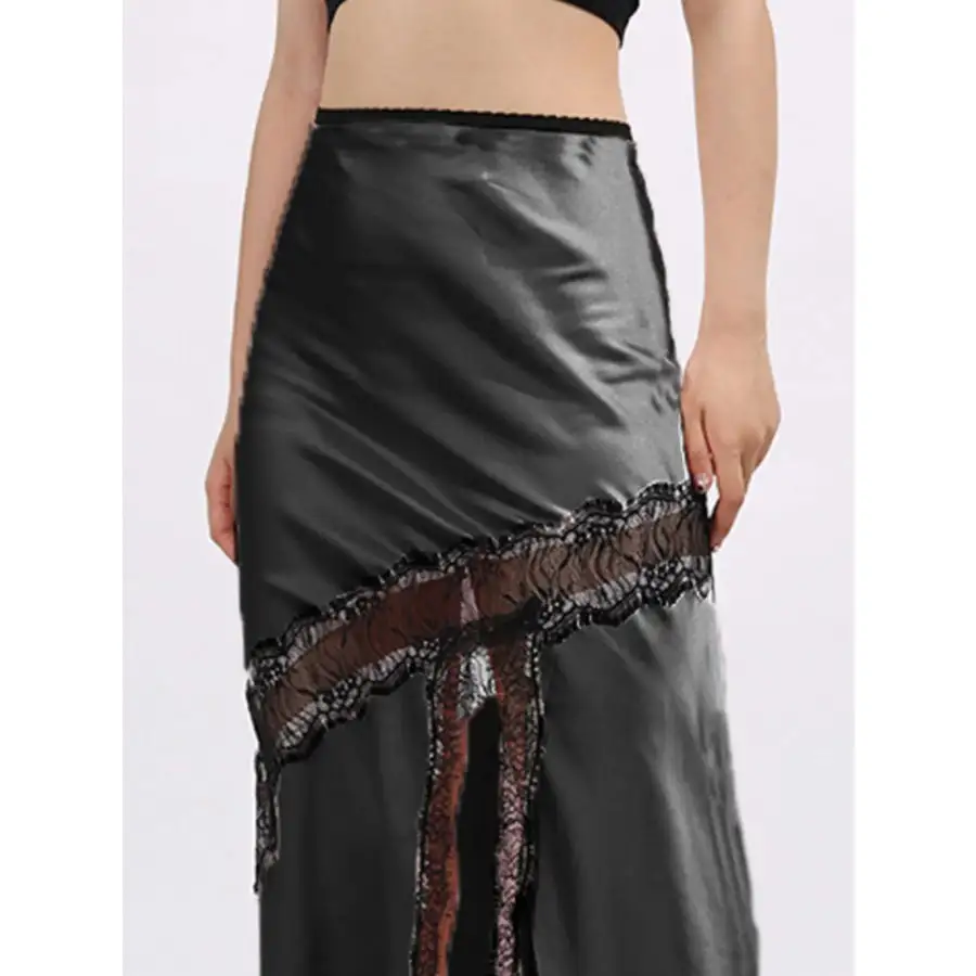 Lace Trim Asymmetrical Midi Skirt