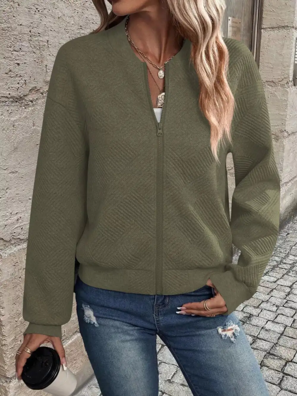 Texture Zip-up Bomber Jacket