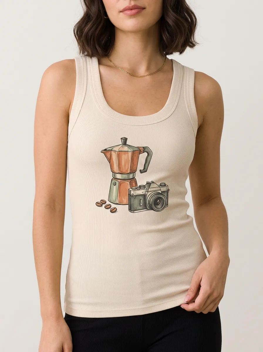 Women's Coffee Photography Moka Pot Camera Graphic Tank Top