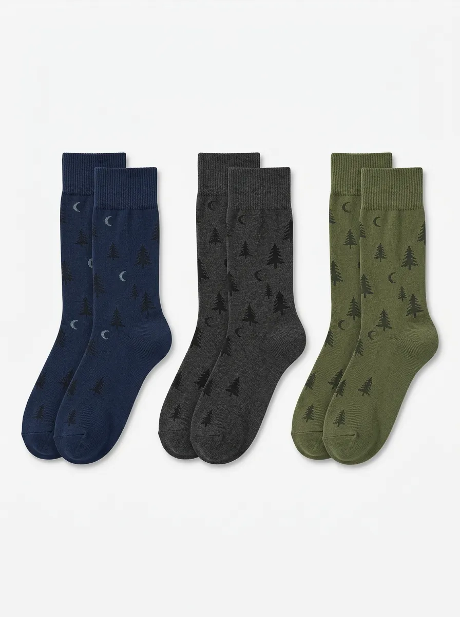 Men's Three-Pair Pine Tree Crescent Crew Sock Set