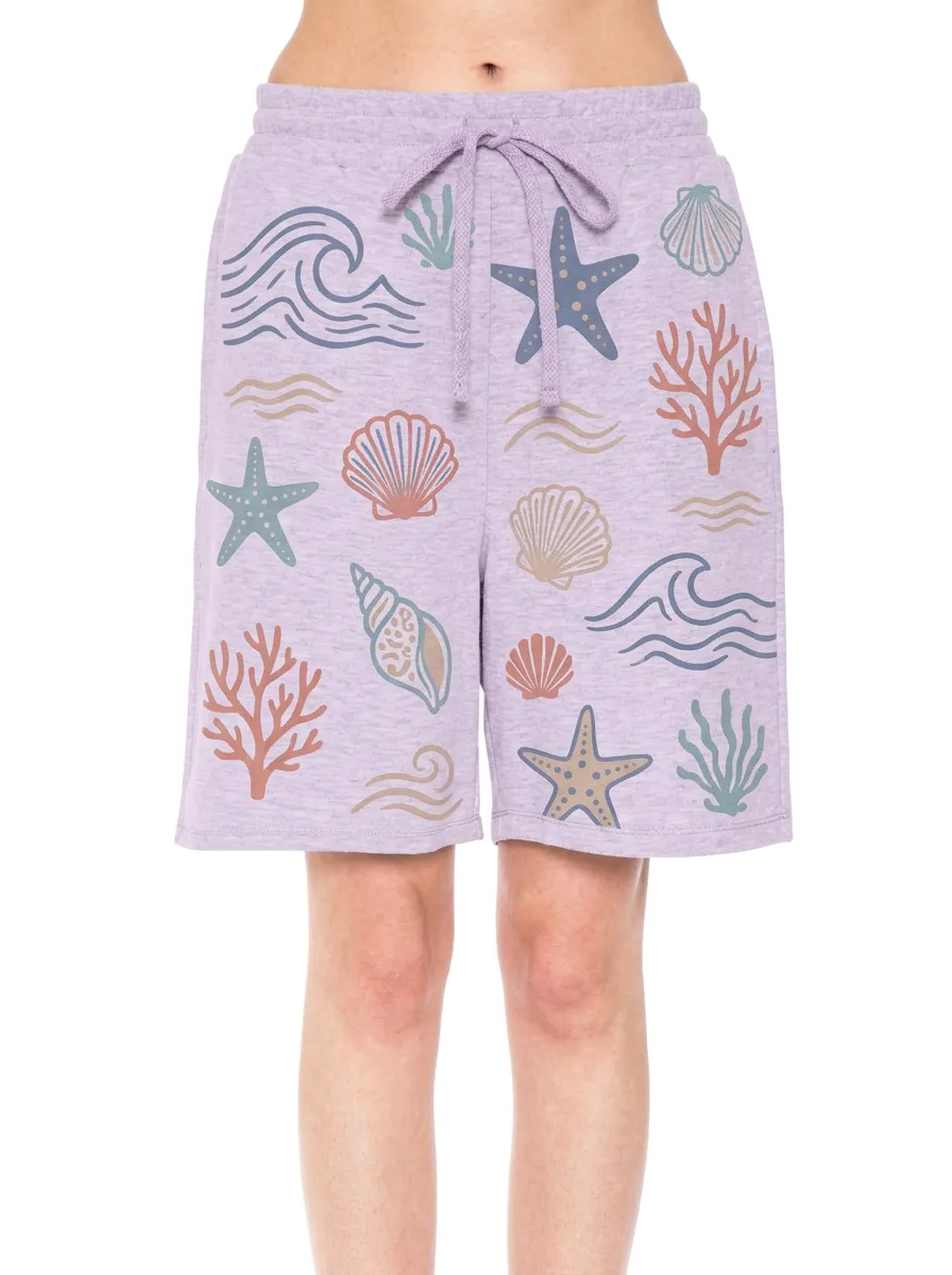 Women's Marina Coastal Starfish Seashell Coral Printed Shorts