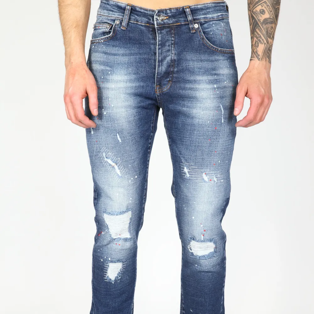 Classic Paint Detail Smart Fit Distressed Ripped Jeans