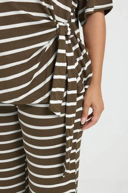 Chocolate Brown Stripe Tie Waist Trouser Set