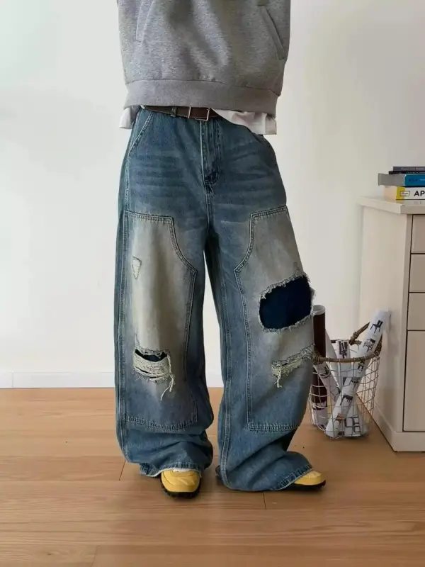 Distressed Patch Detail Jeans