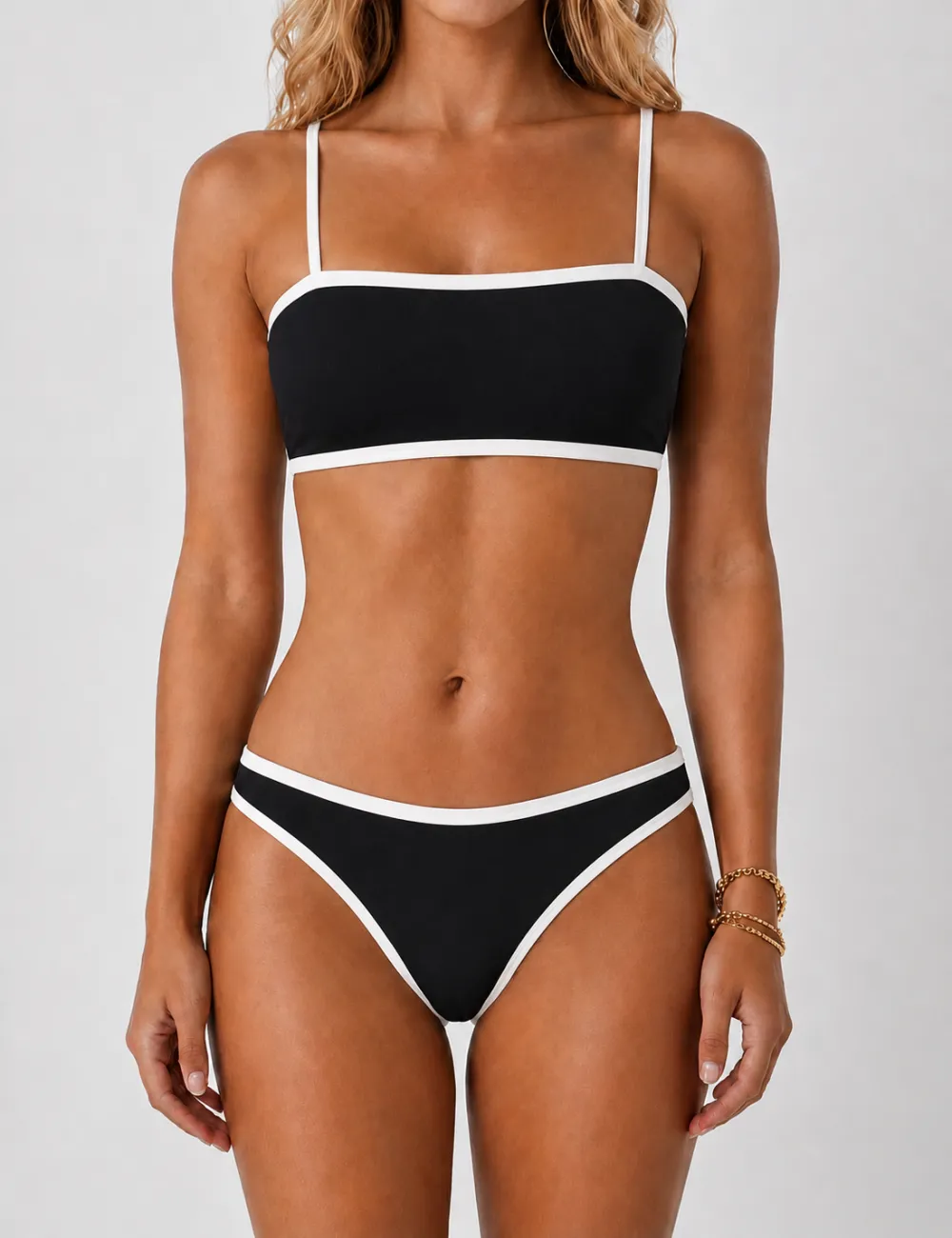 Simple Contrast Trim Balconette Bikini Set