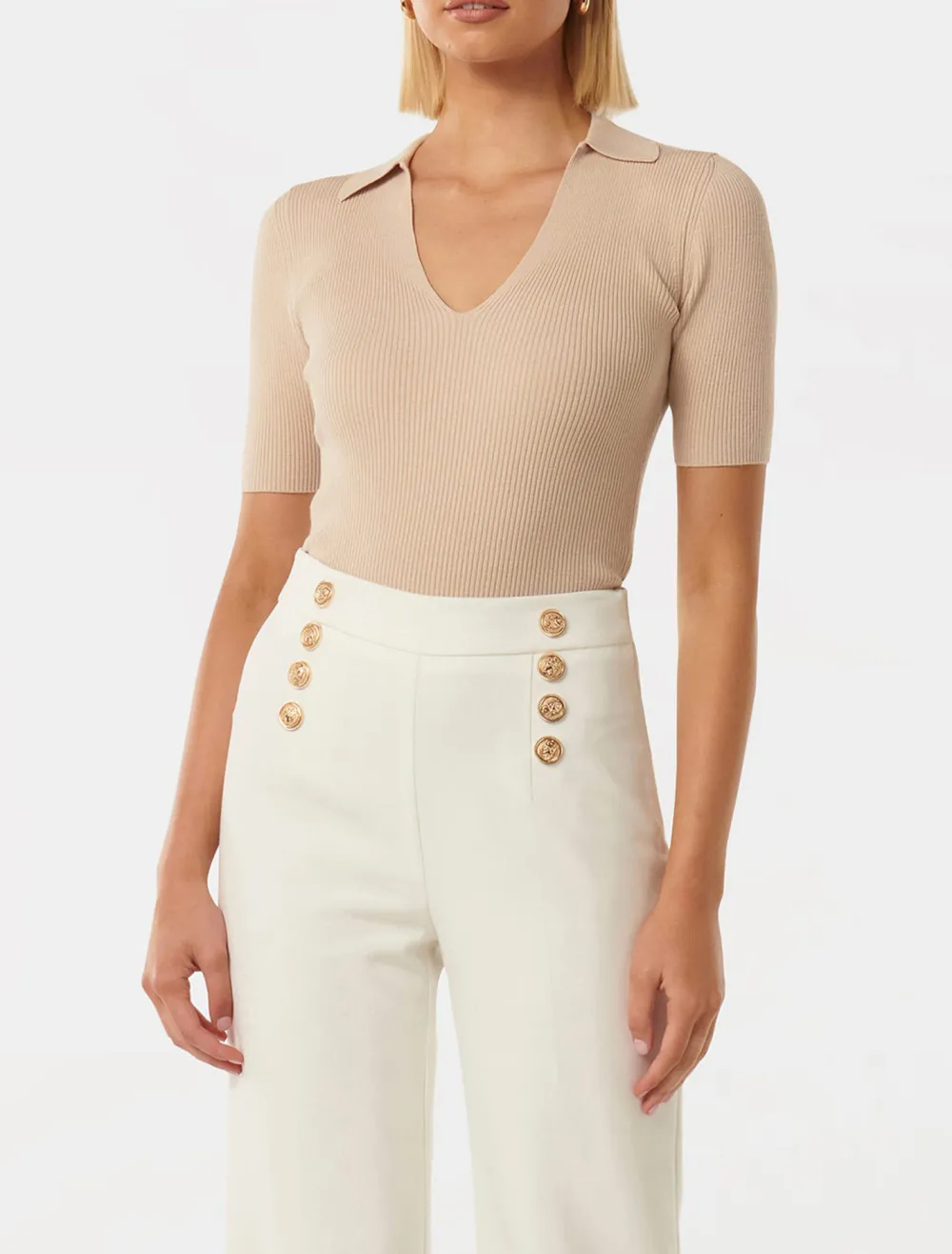 S/S Collar Knit Top