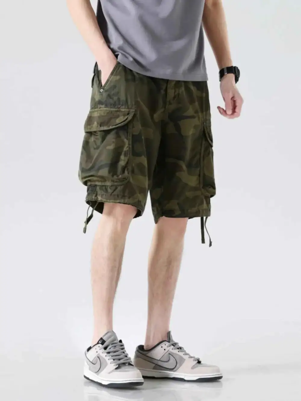 Camouflage Cargo Shorts with Multiple Pockets