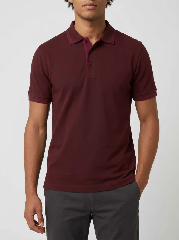 Men's Navy Blue Contrast Trim Burgundy Collar Polo Shirt