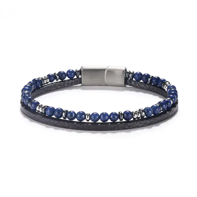 Lapis Lazuli Tiger Eye Bead Leather Bracelet