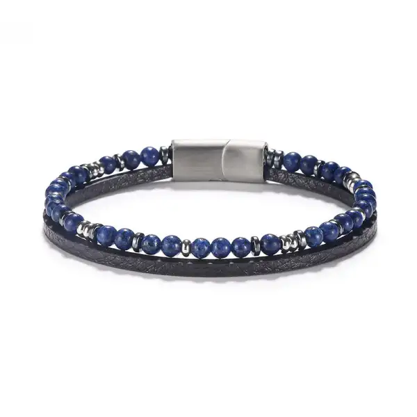 Lapis Lazuli Tiger Eye Bead Leather Bracelet