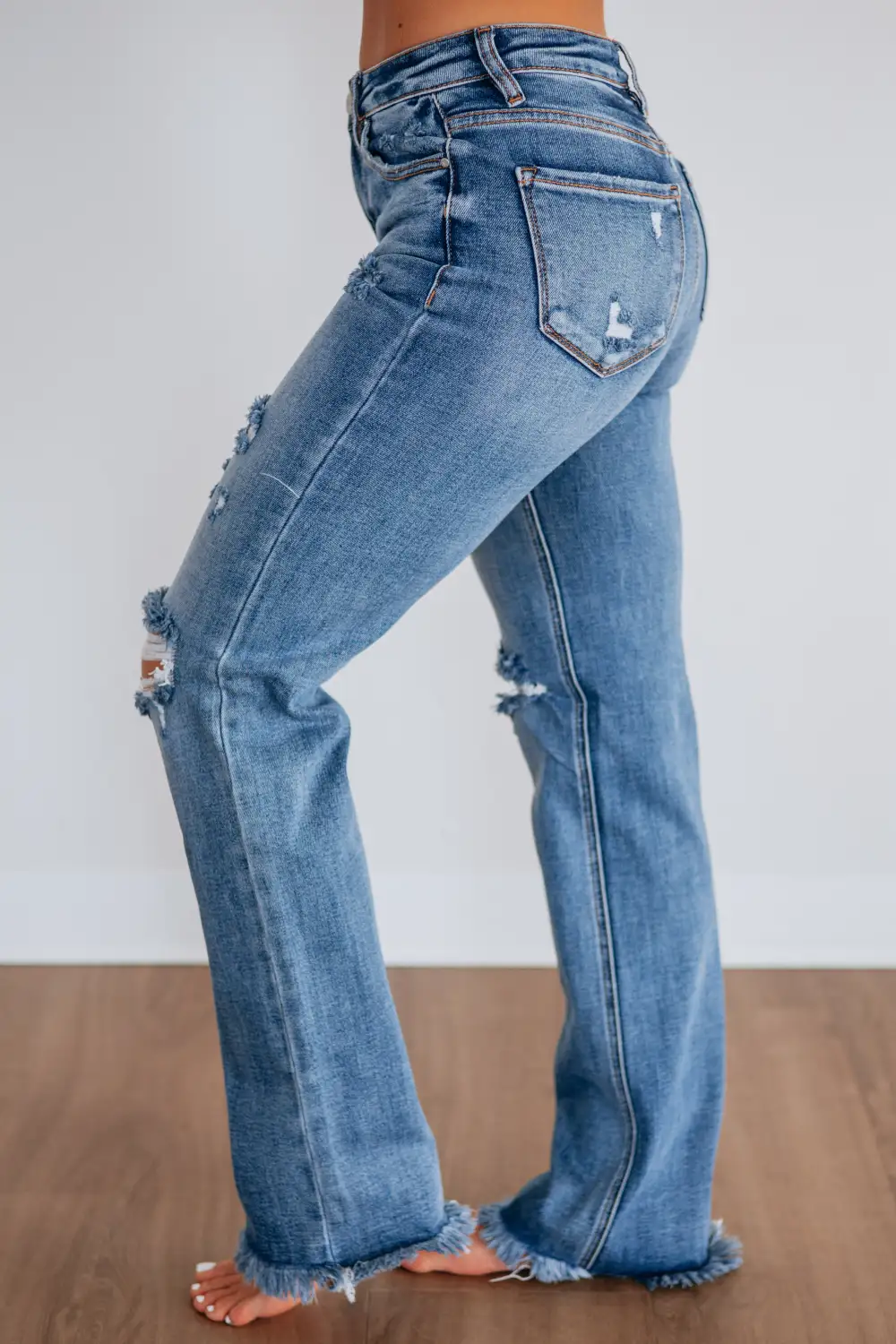 Women's High Rise Frayed Hem Distressed Jeans